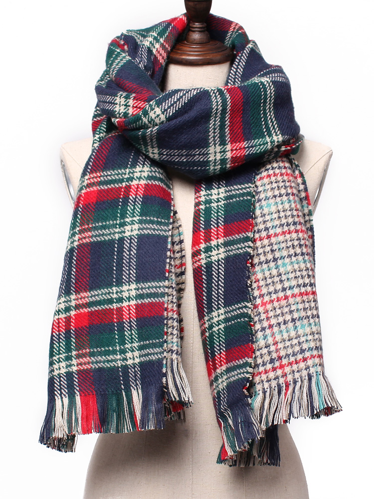 

Fashion Casual Colorful Plaid Double Faced Knitted Tweed Scarf Shawl
